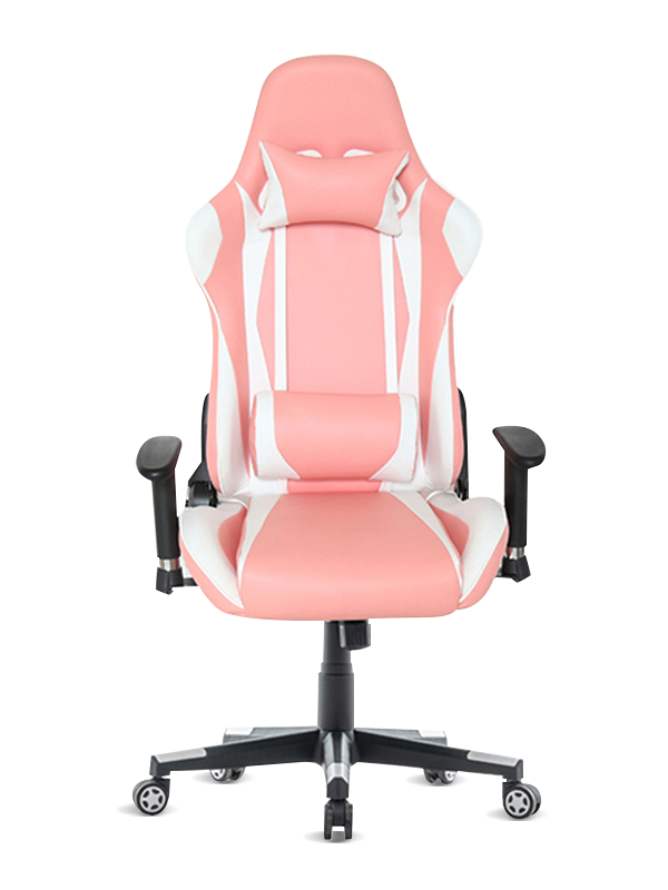 2D ergonomický kovový rám Biela Ružová otočná herná kancelárska stolička 